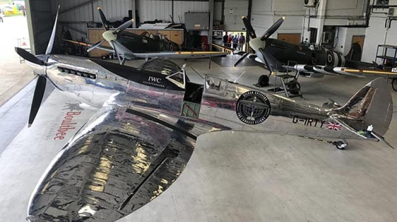 The restored plane fought in World War II but has been de-militarised, stripped of its guns and paintwork to reveal the shining, silvery metal underneath. (Photo: Twitter/ LongestFlight) The restored plane fought in World War II but has been de-militarised, stripped of its guns and paintwork to reveal the shining, silvery metal underneath. (Photo: Twitter/ LongestFlight)