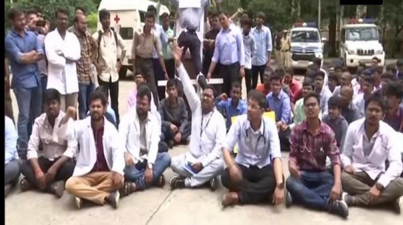 Doctors on Monday held a protest against the National Medical Commission (NMC) Bill, 2019 here. (Photo: ANI) Doctors on Monday held a protest against the National Medical Commission (NMC) Bill, 2019 here. (Photo: ANI)