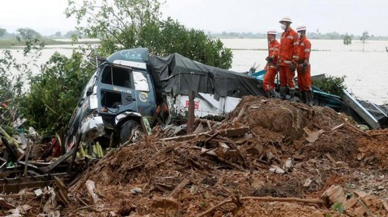 At least 51 people lost their lives after monsoons triggered landslides in Myanmar's Mon State, according to the country's Fire Services Department. (Photo: ANI) At least 51 people lost their lives after monsoons triggered landslides in Myanmar's Mon State, according to the country's Fire Services Department. (Photo: ANI)