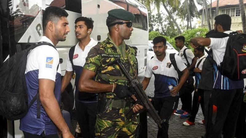 The Bangladesh cricket team arrived in Sri Lanka amid tight security on Saturday, the first foreign sporting side to visit the island since the deadly Easter attacks earlier this year. (Photo:AFP) The Bangladesh cricket team arrived in Sri Lanka amid tight security on Saturday, the first foreign sporting side to visit the island since the deadly Easter attacks earlier this year. (Photo:AFP)