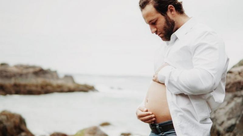 Nick Roberts surprised his pregnant girlfriend with the photos at their gender reveal party in June before their son Logan was born. (Photo: AP) Nick Roberts surprised his pregnant girlfriend with the photos at their gender reveal party in June before their son Logan was born. (Photo: AP)