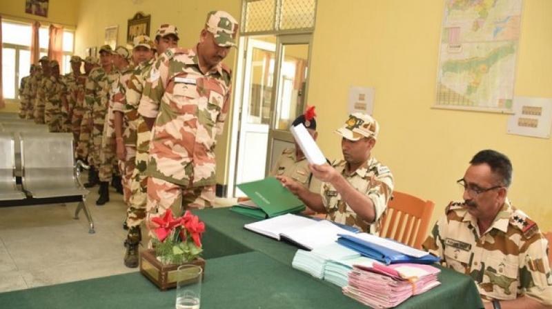 The first round of service voting by secret postal ballot began at 10 am on Friday at ITBP Animal Training School (ATS) located at Lohitpur in Arunachal Pradesh. (Photo: ANI) The first round of service voting by secret postal ballot began at 10 am on Friday at ITBP Animal Training School (ATS) located at Lohitpur in Arunachal Pradesh. (Photo: ANI)