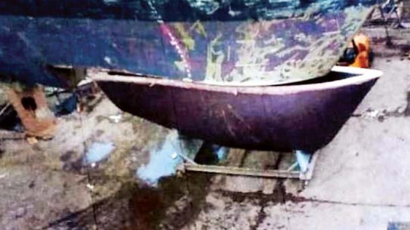 The wreckage of fishing boat, Suvarna Tribhuja, which went missing in December last after it left the Malpe harbour in Udupi district. (Image DC) The wreckage of fishing boat, Suvarna Tribhuja, which went missing in December last after it left the Malpe harbour in Udupi district. (Image DC)