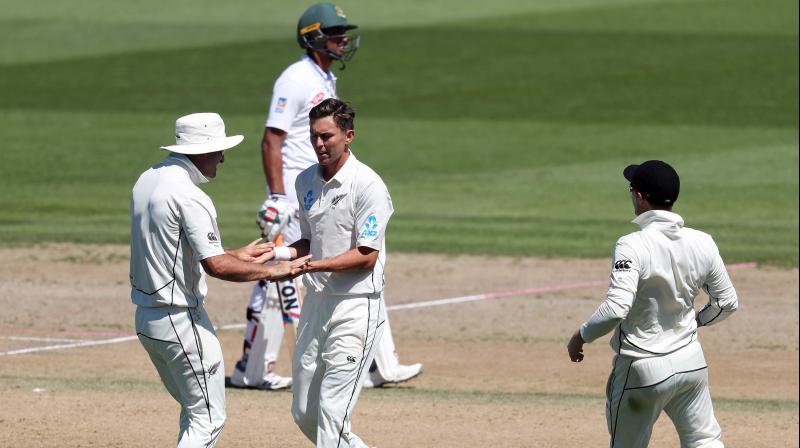 Boult's late burst gave him figures of three for 38. (Photo: AFP) Boult's late burst gave him figures of three for 38. (Photo: AFP)