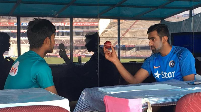 Mehedi Hasan and Ravichandran Ashwin were seen discussing the finer points of the game, after India completed a 208-run win over Bangladesh. (Photo: BCCI) Mehedi Hasan and Ravichandran Ashwin were seen discussing the finer points of the game, after India completed a 208-run win over Bangladesh. (Photo: BCCI)