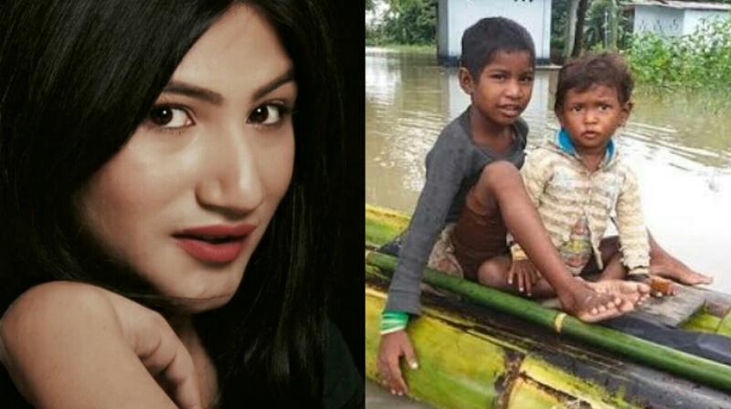 Mahika Sharma helps Assam flood victims. Mahika Sharma helps Assam flood victims.