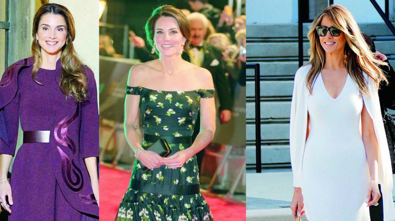 (From left) Queen Rania of Jordan, Duchess of Cambridge Kate Middleton and FLOTUS Melania Trump all manage to turn heads without resorting to too much skin show (From left) Queen Rania of Jordan, Duchess of Cambridge Kate Middleton and FLOTUS Melania Trump all manage to turn heads without resorting to too much skin show