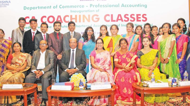 G. Ramasamy, former president of The Institute of Chartered Accountants of India (ICAI), New Delhi, at the inaugural of chartered accountants coaching classes for Foundation Course and Intermediate Course that will be conducted for 2019 batch of B.Com students of Sri Krishna Arts and Science College. (Photo: DC) G. Ramasamy, former president of The Institute of Chartered Accountants of India (ICAI), New Delhi, at the inaugural of chartered accountants coaching classes for Foundation Course and Intermediate Course that will be conducted for 2019 batch of B.Com students of Sri Krishna Arts and Science College. (Photo: DC)