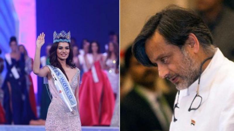 Tharoor apologised for his remark, which, he said, was a 'light-hearted' comment and also praised Manushi Chhillar. (Photo: DC/AFP) Tharoor apologised for his remark, which, he said, was a 'light-hearted' comment and also praised Manushi Chhillar. (Photo: DC/AFP)