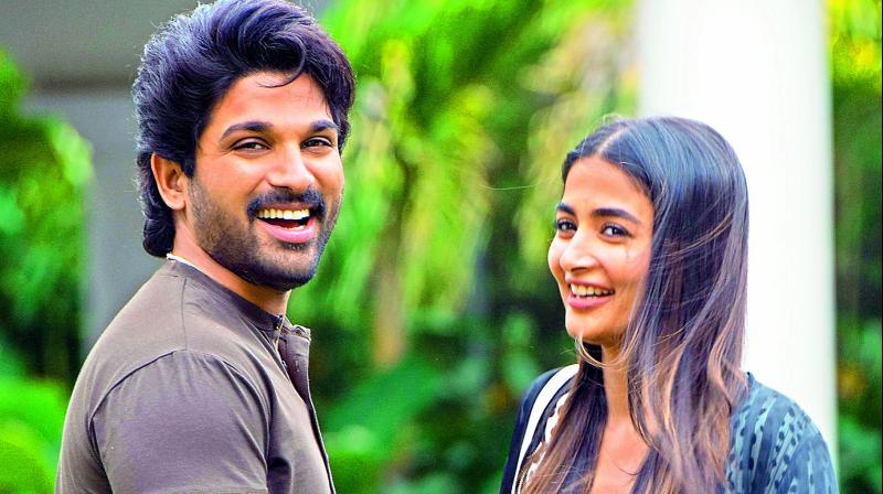 Allu Arjun and Pooja Hegde from the song, Samajavaragamana Allu Arjun and Pooja Hegde from the song, Samajavaragamana