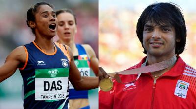 Javelin thrower Neeraj Chopra's obsessive pursuit of excellence and a new-found sprint sensation in Hima Das gave Indian athletics audacious Olympic hopes. (Photo: AP / AFP)