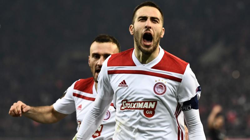 Captain Kostas Fortounis' penalty nine minutes from time saw the Greeks move into second place in Group F ahead of Gennaro Gattuso's Milan, who thought they had squeaked through when Cristian Zapata had pulled a goal back less than two minutes after putting the hosts 2-0 up with a comical own goal. (Photo: AFP) Captain Kostas Fortounis' penalty nine minutes from time saw the Greeks move into second place in Group F ahead of Gennaro Gattuso's Milan, who thought they had squeaked through when Cristian Zapata had pulled a goal back less than two minutes after putting the hosts 2-0 up with a comical own goal. (Photo: AFP)