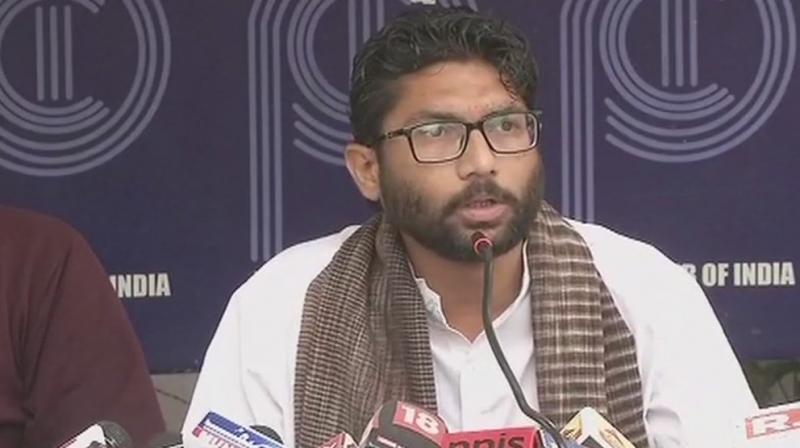 Gujarat MLA and Dalit leader Jignesh Mevani said, 'I am an elected representative. BJP is scared of me. We want a caste-less India. Don’t Dalits have the right to protest?' (Photo: Twitter | ANI) Gujarat MLA and Dalit leader Jignesh Mevani said, 'I am an elected representative. BJP is scared of me. We want a caste-less India. Don’t Dalits have the right to protest?' (Photo: Twitter | ANI)