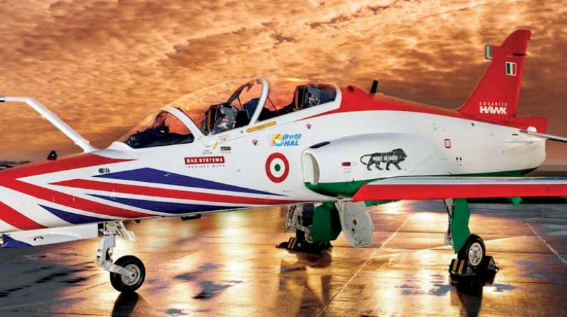 A BAE-HAL Joint Advanced Hawk at Aero India 2017. A BAE-HAL Joint Advanced Hawk at Aero India 2017.