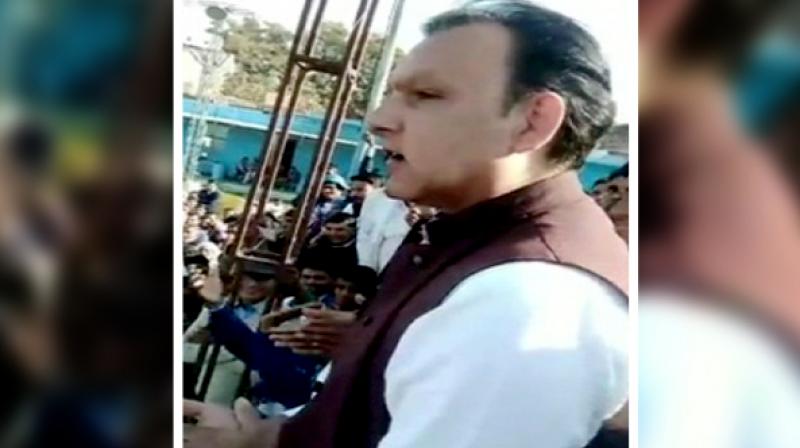 ‘If there is fire, I will take the first bullet on my chest. Be it Narendra Modi, Vasundhara Raje or Ashok Gehlot,’ BSP leader Jagat Singh was also heard saying. (Photo: ANI) ‘If there is fire, I will take the first bullet on my chest. Be it Narendra Modi, Vasundhara Raje or Ashok Gehlot,’ BSP leader Jagat Singh was also heard saying. (Photo: ANI)