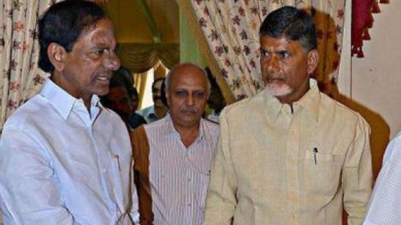 Telangana CM K Chandrashekar Rao and his Andhra Pradesh counterpart N Chandrababu Naidu. (Photo: File) Telangana CM K Chandrashekar Rao and his Andhra Pradesh counterpart N Chandrababu Naidu. (Photo: File)