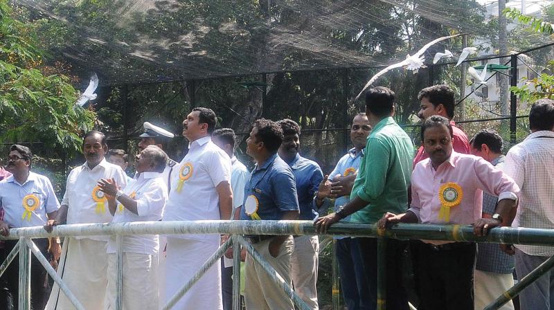Minister of forests K. Raju and K. Muraleedharan, MLA during the inauguration of new aquatic aviary and other enclosures in Thiruvananthapuram zoo on Friday. (Photo: A.V. MUZAFAR) Minister of forests K. Raju and K. Muraleedharan, MLA during the inauguration of new aquatic aviary and other enclosures in Thiruvananthapuram zoo on Friday. (Photo: A.V. MUZAFAR)