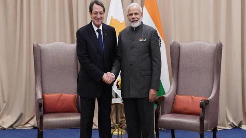 Both Modi and Anastasiades discussed the broad spectrum of bilateral relations, pursuant to the State visit of the President of India to Cyprus in September 2018. (Photo: ANI) Both Modi and Anastasiades discussed the broad spectrum of bilateral relations, pursuant to the State visit of the President of India to Cyprus in September 2018. (Photo: ANI)