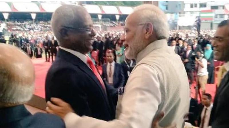 India, which has long been the Maldives' main political and economic partner, had grown concerned that China's expansive diplomacy was aimed at establishing an outpost on the islands. (Photo: Twitter | @MEAIndia) India, which has long been the Maldives' main political and economic partner, had grown concerned that China's expansive diplomacy was aimed at establishing an outpost on the islands. (Photo: Twitter | @MEAIndia)