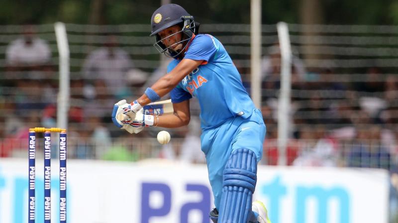 Batting first, India scored a commendable 156 in 18.3 overs with skipper Harmanpreet Kaur smashing her way to 63 off 38 balls. Her innings comprised three fours and five huge sixes. (Photo: BCCI) Batting first, India scored a commendable 156 in 18.3 overs with skipper Harmanpreet Kaur smashing her way to 63 off 38 balls. Her innings comprised three fours and five huge sixes. (Photo: BCCI)