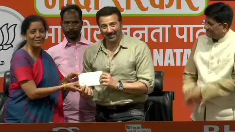 Deol joined in the presence of Union Ministers Piyush Goyal and Nirmala Sitharaman. (Photo: ANI | Twitter) Deol joined in the presence of Union Ministers Piyush Goyal and Nirmala Sitharaman. (Photo: ANI | Twitter)