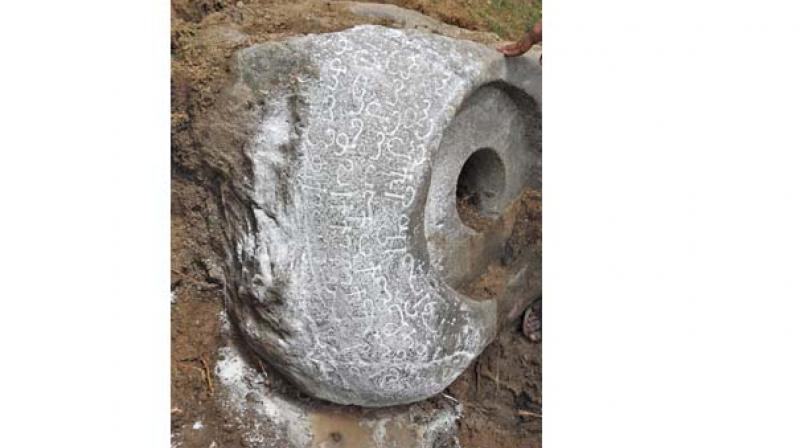 The oil press stone found in Tiruvannamalai district by a team of archaeologists. (Image: K. SenthilNathan) The oil press stone found in Tiruvannamalai district by a team of archaeologists. (Image: K. SenthilNathan)