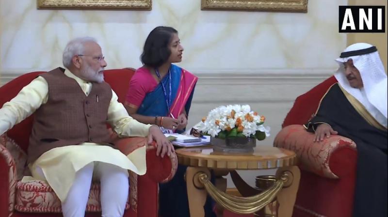 PM Modi with Bahrain counterpart Prince Khalifa Bin Salman Al Khalifa. (Photo: ANI) PM Modi with Bahrain counterpart Prince Khalifa Bin Salman Al Khalifa. (Photo: ANI)