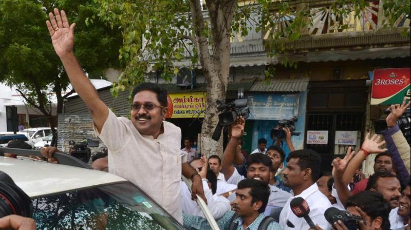 A beaming Dhinakaran told reporters in Madurai, 'We are the true AIADMK...people of RK Nagar have elected Amma's successor.' (Photo: PTI) A beaming Dhinakaran told reporters in Madurai, 'We are the true AIADMK...people of RK Nagar have elected Amma's successor.' (Photo: PTI)