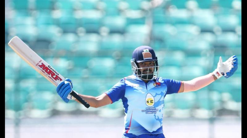 Mumbais Prithvi Shaw celebrates his double century against Puducherry in the Vijay Hazare Trophy match at Sawai Mansingh stadium in Jaipur on Thursday. 	 Twitter