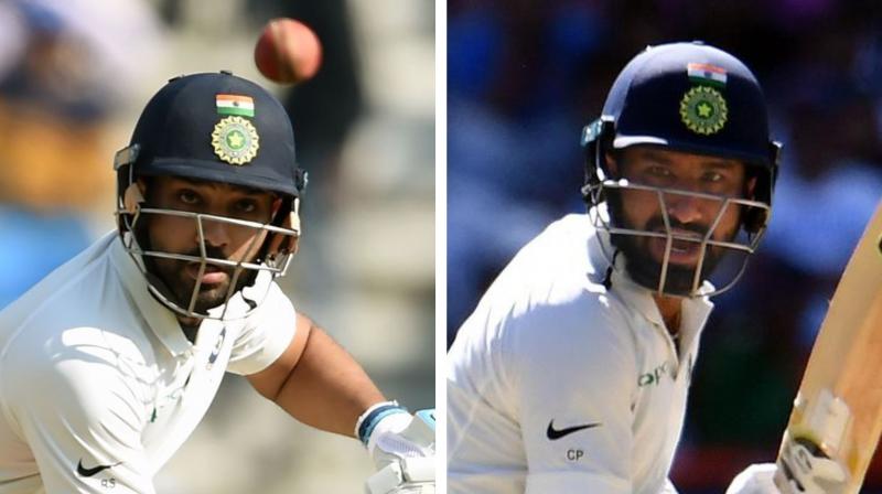 Test specialist Pujara got going in his first competitive match of the West Indies tour as he retired after making 100 off 187 balls from which he struck eight fours and one six. (Photo: AFP) Test specialist Pujara got going in his first competitive match of the West Indies tour as he retired after making 100 off 187 balls from which he struck eight fours and one six. (Photo: AFP)