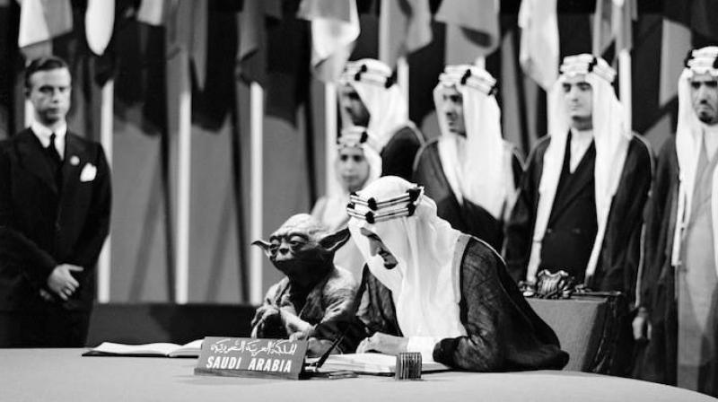 The image produced by Saudi artist Abdullah Al Shehri, known as Shaweesh , shows the late King Faisal with Yoda seated to his right. (Photo: Facebook/Mark Johansson) The image produced by Saudi artist Abdullah Al Shehri, known as Shaweesh , shows the late King Faisal with Yoda seated to his right. (Photo: Facebook/Mark Johansson)