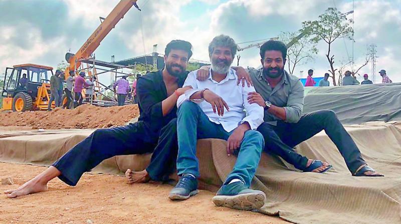 Ram Charan, S.S. Rajamouli and Jr NTR. Ram Charan, S.S. Rajamouli and Jr NTR.