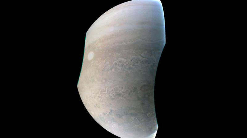 The image was taken on December 11 as the Juno spacecraft performed its third close flyby of Jupiter. (Photo:NASA) The image was taken on December 11 as the Juno spacecraft performed its third close flyby of Jupiter. (Photo:NASA)