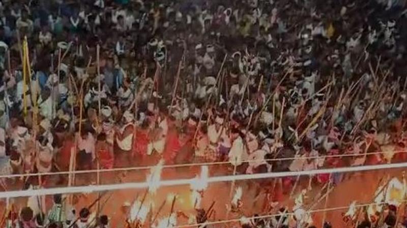 Dussehra festival in Devaragatta village of Kurnool district is celebrated in a unique way every year. (Photo: ANI) Dussehra festival in Devaragatta village of Kurnool district is celebrated in a unique way every year. (Photo: ANI)