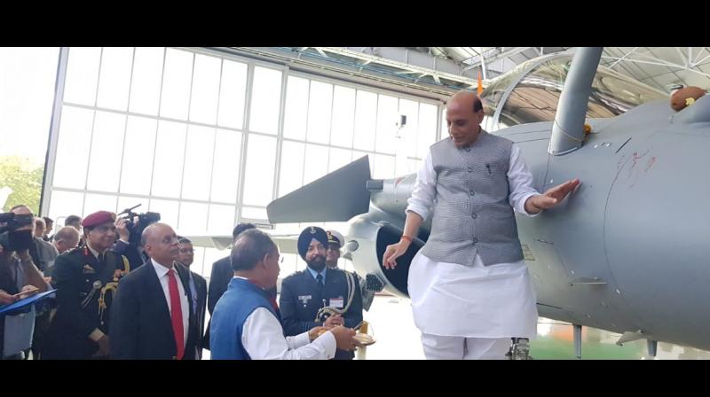 Union minister Amit Shah lashed out at the Congress, pointing out that Shastra puja is a long-held tradition in the country. (Photo: Twitter) Union minister Amit Shah lashed out at the Congress, pointing out that Shastra puja is a long-held tradition in the country. (Photo: Twitter)