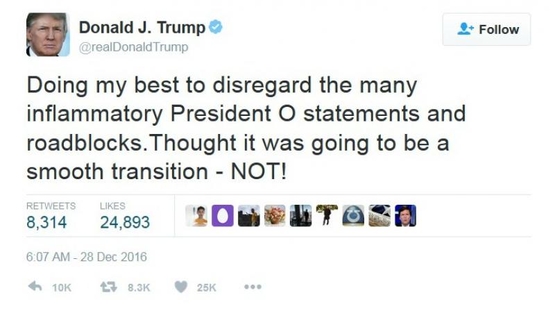President-elect Donald Trump's tweet on President Obama being non-cooperative is the power transit. President-elect Donald Trump's tweet on President Obama being non-cooperative is the power transit.