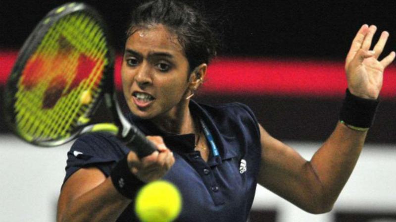 To Ankita's credit she kept herself in the match with perseverance. The India number one took some time to settle as she fended off four breakpoints in the opening game itself but dropped serve when she hit a forehand wide on the fifth. (Photo: AFP) To Ankita's credit she kept herself in the match with perseverance. The India number one took some time to settle as she fended off four breakpoints in the opening game itself but dropped serve when she hit a forehand wide on the fifth. (Photo: AFP)