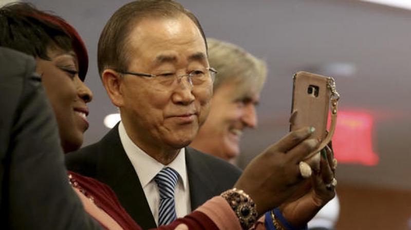 Ban Ki-moon United Nations Secretary-General Ban Ki-moon, poses for a selfie photo with one of his staff members on his last day at the UN headquarters. (Photo: AP) Ban Ki-moon United Nations Secretary-General Ban Ki-moon, poses for a selfie photo with one of his staff members on his last day at the UN headquarters. (Photo: AP)