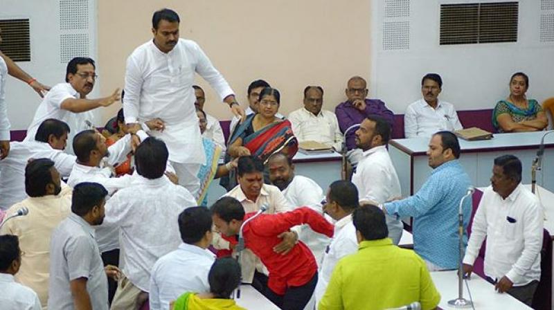 The alleged incident took place during the general body meeting of the civic body. (Photo: Facebook | Syed Matin AIMIM Corporator Aurangabad) The alleged incident took place during the general body meeting of the civic body. (Photo: Facebook | Syed Matin AIMIM Corporator Aurangabad)