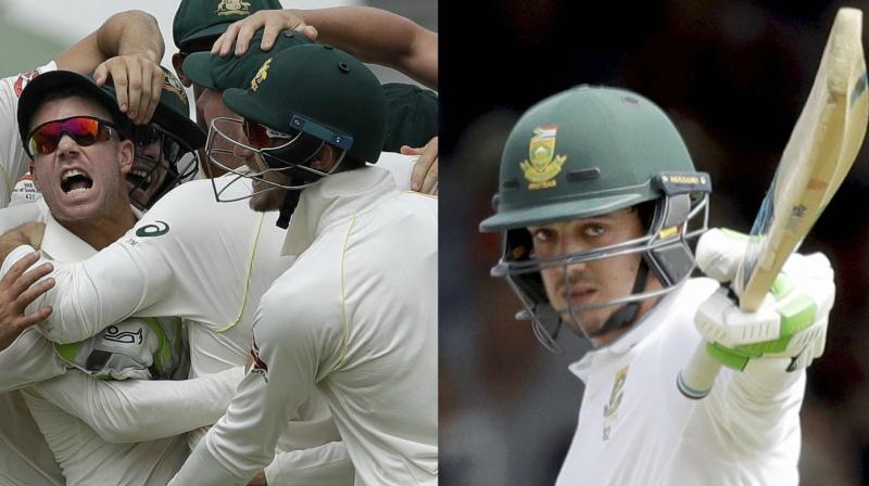 CCTV footage from the players tunnel at Kingsmead showed David Warner and Quinton de Kock involved in a fiery exchange as players climbed the stairwell to their dressing rooms during the tea break. (Photo: AP) CCTV footage from the players tunnel at Kingsmead showed David Warner and Quinton de Kock involved in a fiery exchange as players climbed the stairwell to their dressing rooms during the tea break. (Photo: AP)