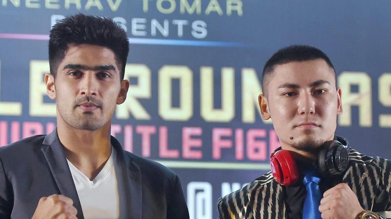Vijender Singh will square off against Maimaitiali, the WBO oriental super middleweight title-holder, in a winner-takes-all fight on August 5 in Mumbai.(Photo: PTI) Vijender Singh will square off against Maimaitiali, the WBO oriental super middleweight title-holder, in a winner-takes-all fight on August 5 in Mumbai.(Photo: PTI)