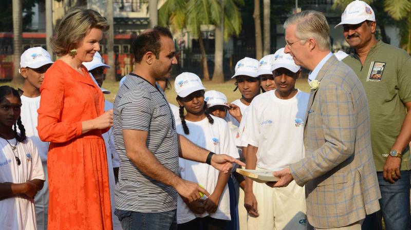 Virender Sehwag also presented King Philippe with an autographed bat.(Photo: Rajesh Jadhav / Deccan Chronicle) Virender Sehwag also presented King Philippe with an autographed bat.(Photo: Rajesh Jadhav / Deccan Chronicle)