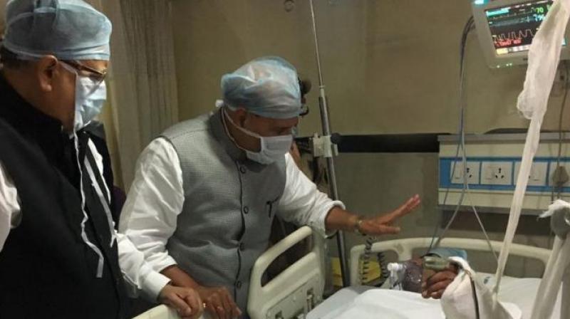 Home Minister Rajnath Singh and CM Raman Singh meet CRPF jawans injured in Sukma Maoist attack. (Photo: ANI/ Twitter) Home Minister Rajnath Singh and CM Raman Singh meet CRPF jawans injured in Sukma Maoist attack. (Photo: ANI/ Twitter)