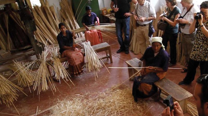 A bamboo craft making session in progress at Uravu in Wayanad on Saturday. (Photo: DC) A bamboo craft making session in progress at Uravu in Wayanad on Saturday. (Photo: DC)