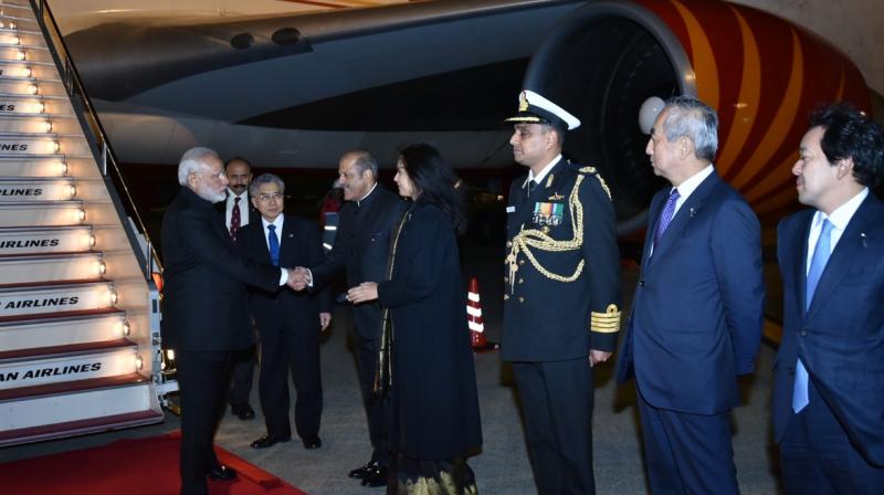 "Looking forward to fruitful deliberations that will boost economic and cultural ties between India and Japan," tweeted Modi, who arrived in Tokyo after a brief stopover in Thai capital Bangkok . (Photo: Twitter) "Looking forward to fruitful deliberations that will boost economic and cultural ties between India and Japan," tweeted Modi, who arrived in Tokyo after a brief stopover in Thai capital Bangkok . (Photo: Twitter)