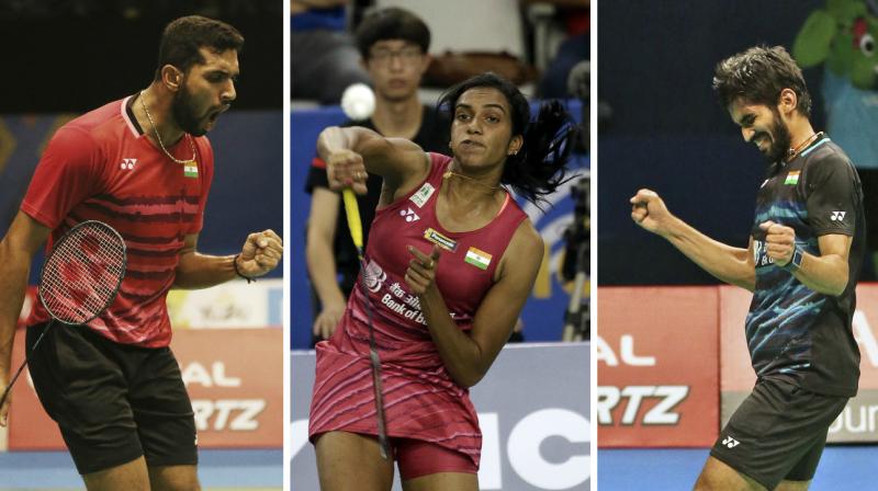 Showcasing a dominant performance in badminton singles encounters, Indian star shuttlers PV Sindhu, Kidambi Srikanth and HS Prannoy stormed into the semifinals of French Open Super Series. (Photo: AP) Showcasing a dominant performance in badminton singles encounters, Indian star shuttlers PV Sindhu, Kidambi Srikanth and HS Prannoy stormed into the semifinals of French Open Super Series. (Photo: AP)