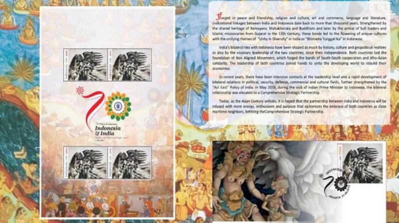 The stamp, designed by Indonesian sculptor Padmashri Bapak Nyoman Nuarta, features a scene from Ramayana in which Jatayu fought to save Sita, the Embassy of India in Jakarta said in a statement. (Photo: ANI) The stamp, designed by Indonesian sculptor Padmashri Bapak Nyoman Nuarta, features a scene from Ramayana in which Jatayu fought to save Sita, the Embassy of India in Jakarta said in a statement. (Photo: ANI)