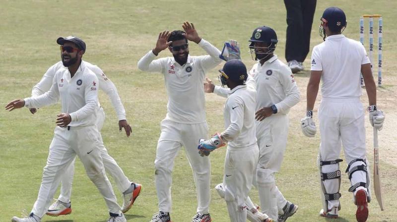 Spinner Ravindra Jadeja was the hero of the day as he returned exceptional figures of 7/48 to spell doom for England. (Photo: BCCI) Spinner Ravindra Jadeja was the hero of the day as he returned exceptional figures of 7/48 to spell doom for England. (Photo: BCCI)