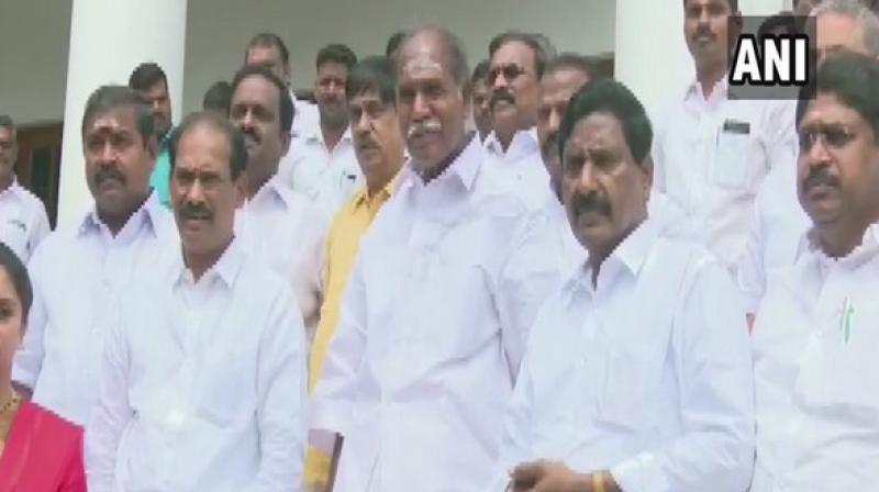 They had also submitted a notice to the Puducherry Assembly Secretary for moving a 'no confidence' motion against Speaker V P Sivakolundhu last week. (Photo: ANI) They had also submitted a notice to the Puducherry Assembly Secretary for moving a 'no confidence' motion against Speaker V P Sivakolundhu last week. (Photo: ANI)