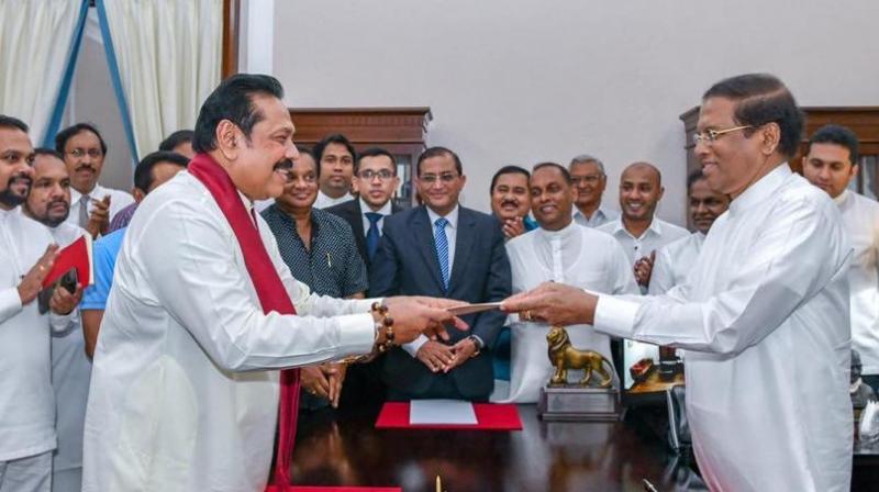 Mahinda Rajapaksa was on Friday sworn in as the new Prime Minister by President Maithripala Sirisena. (Photo: Twitter | @PresRajapaksa) Mahinda Rajapaksa was on Friday sworn in as the new Prime Minister by President Maithripala Sirisena. (Photo: Twitter | @PresRajapaksa)